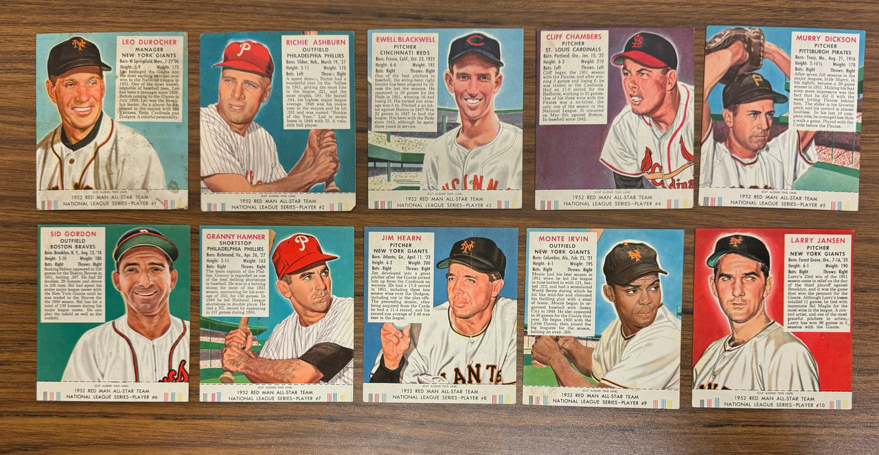 1952 Red Man Tobacco Baseball Complete Set (52) w/ Tabs Low Grade