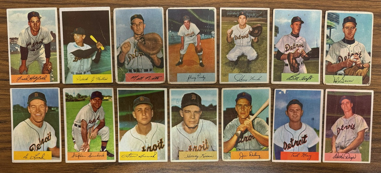 1954 Bowman Detroit Tigers Team Set (14) Low Grade