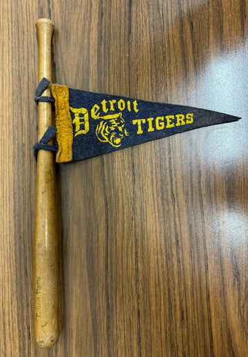 1930s Vintage Detroit Tigers Mini Bat with Mini Pennant