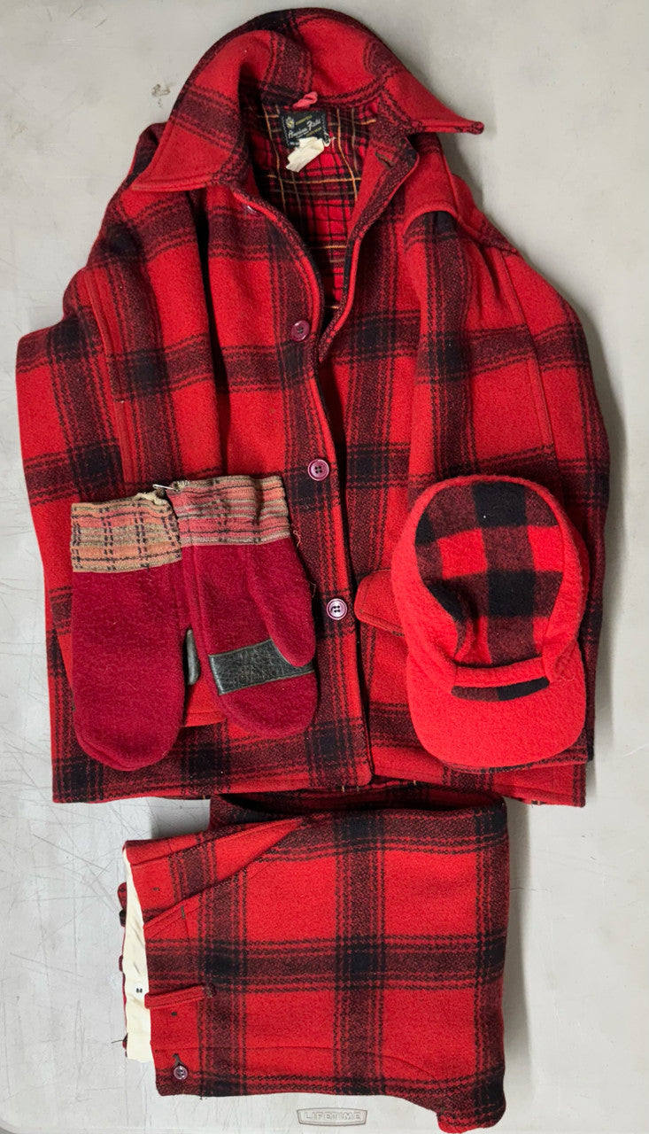1950s-1960s Hettrick Co. American Field 4 pc Buffalo Plaid Wool Hunting Outfit