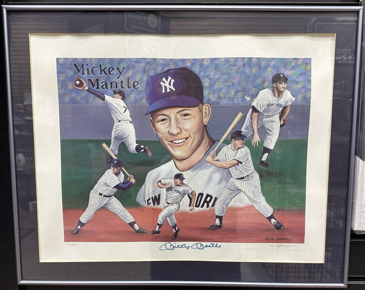 Mickey Mantle Signed Autographed Lithograph Framed JSA