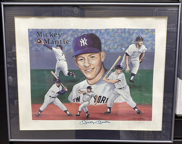 Mickey Mantle Signed Autographed Lithograph Framed JSA