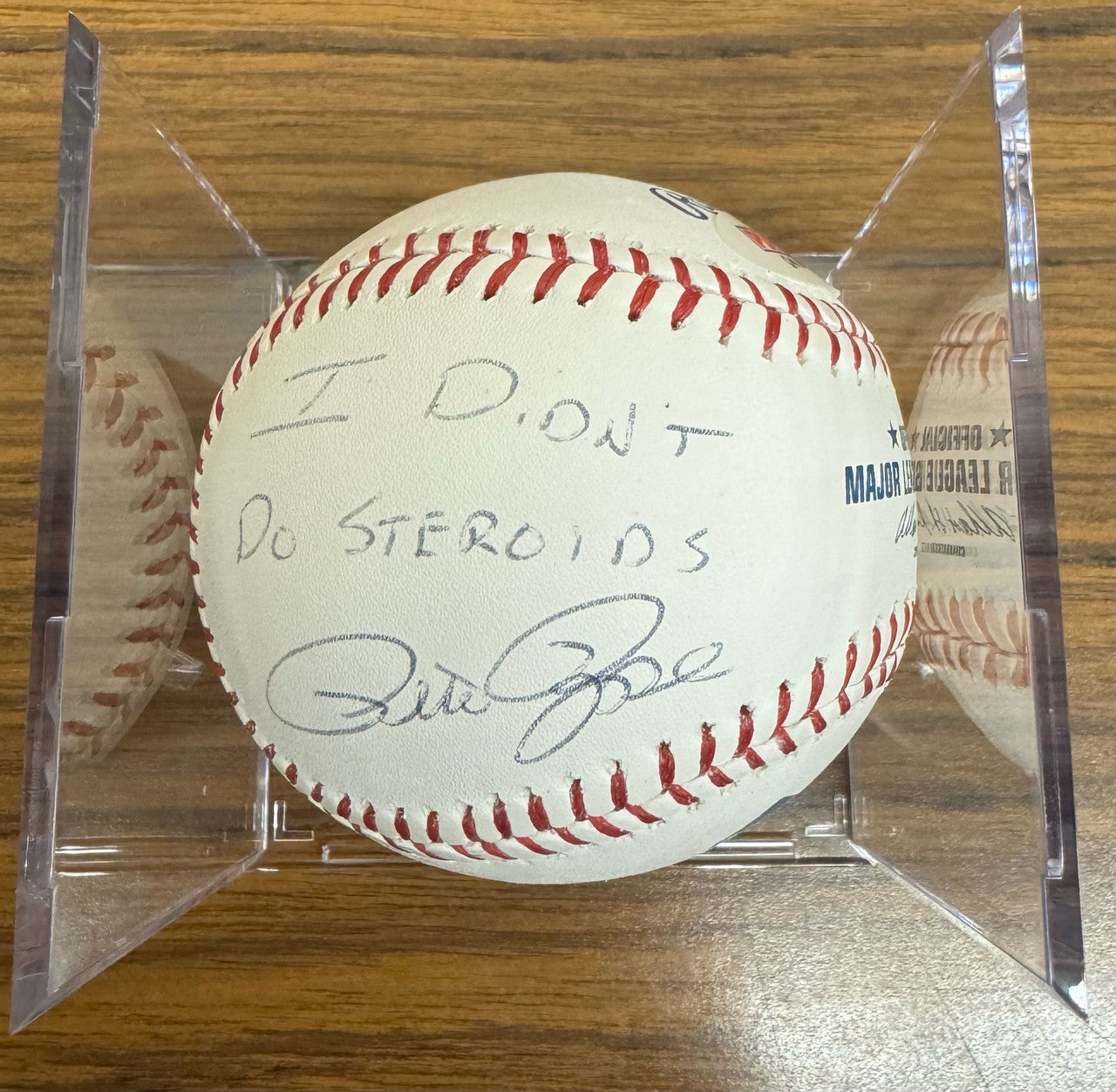 Pete Rose Signed Autographed Rawlings OMLB Baseball Steroids Inscription PSA