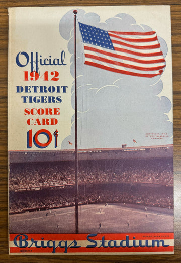 1942 Detroit Tigers vs Cleveland Indians Official Score Card