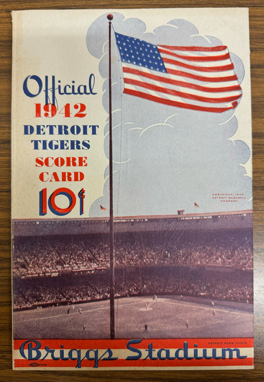 1942 Detroit Tigers vs Cleveland Indians Official Score Card
