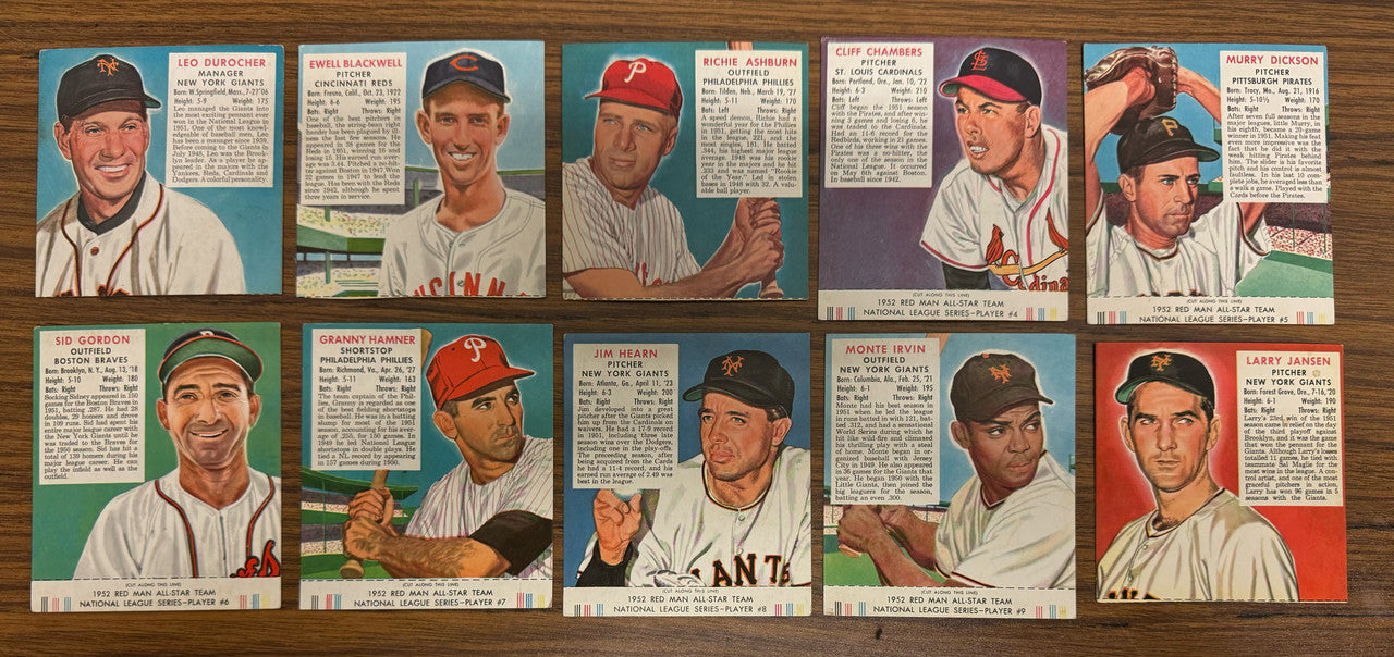 1952 Red Man Baseball Near Complete Set 51/52 Most w/ Tabs Low Grade