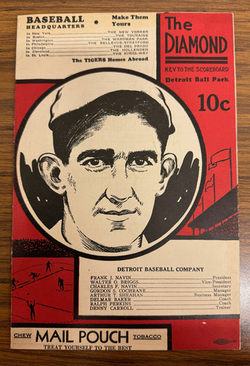 1934 Detroit Tigers vs New York Yankees Score Card Babe Ruth Lou Gehrig