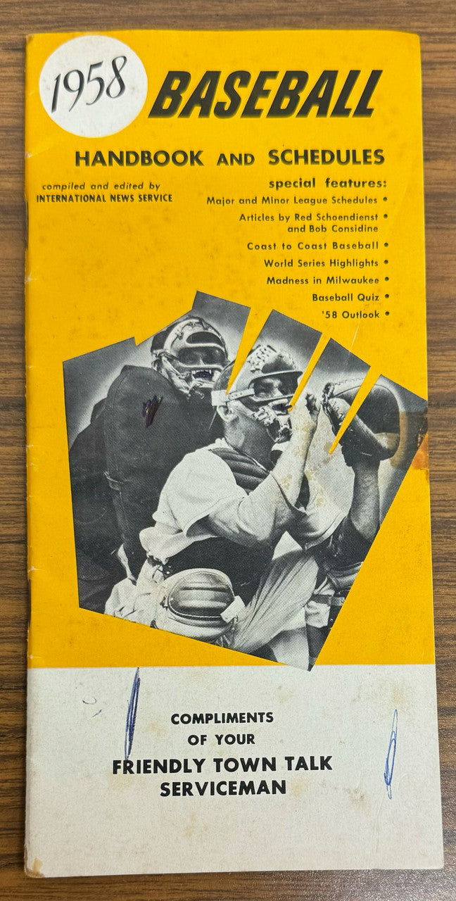 1958 Baseball Handbook and Schedules Friendly Town Talk