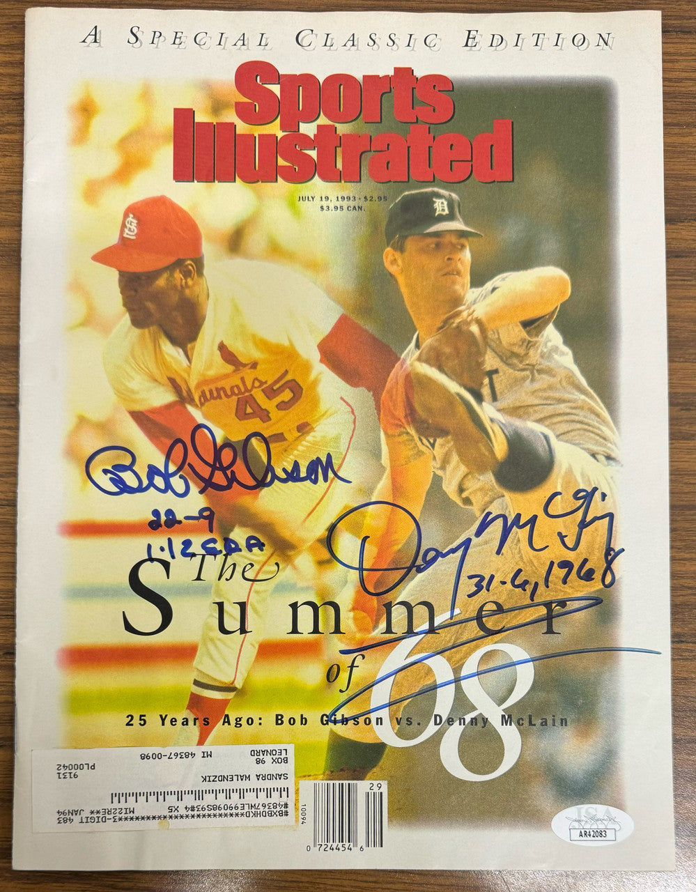 1993 Sports Illustrated Bob Gibson Denny McLain Signed Autographed JSA