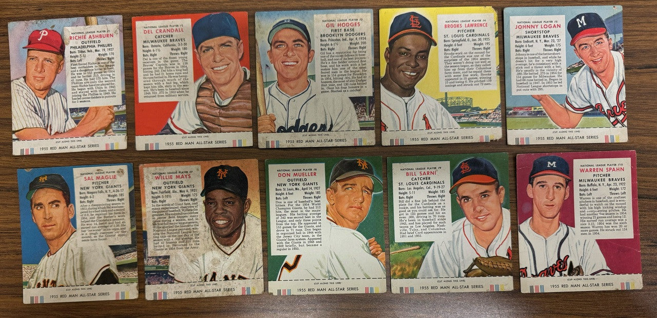 1955 Red Man Baseball Near Complete Set (47/50) w/ Tabs Low Grade