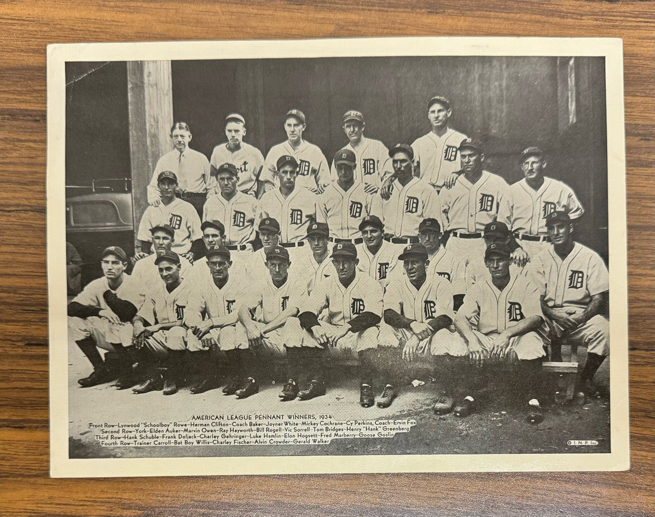 1934 Detroit Tigers Team Photo Cochrane Greenberg Gehringer