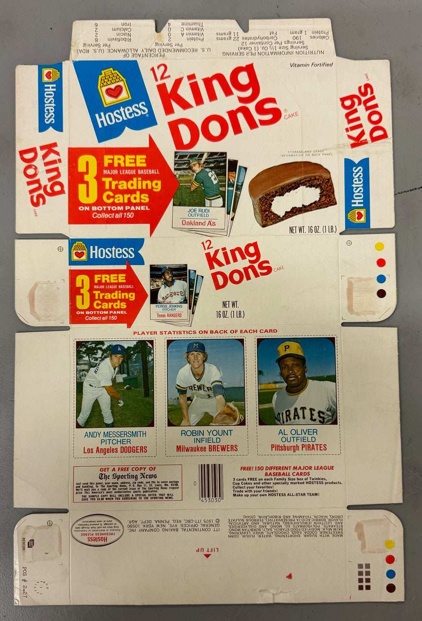 1975 Hostess King Dons Complete Box Robin Yount RC Panel