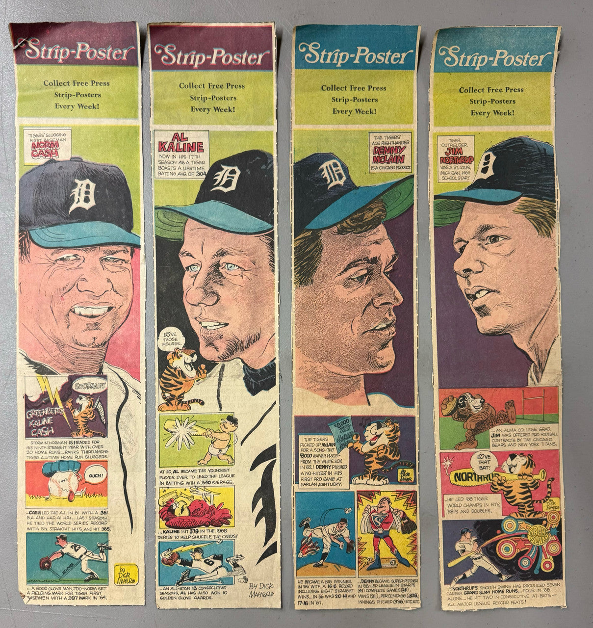 1968 Detroit Tigers Newspaper Strip-Poster 16.5x3.5 Lot of 7 Rare