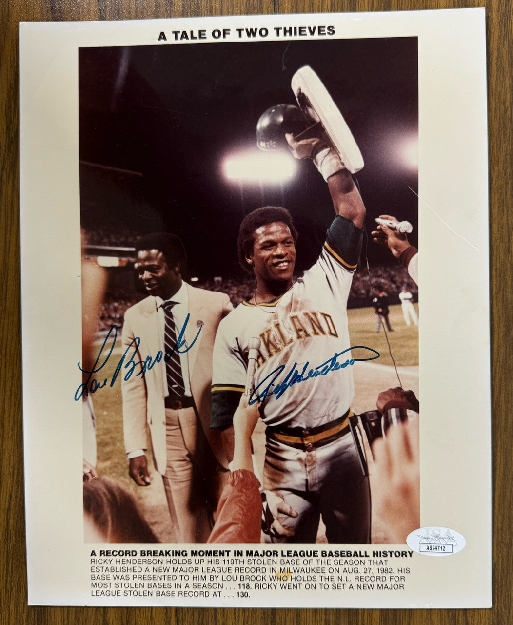 Rickey Henderson Lou Brock Signed Autographed 8x10 Photo JSA