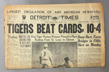 October 1934 Detroit Tigers World Series Detroit Times Newspaper Section