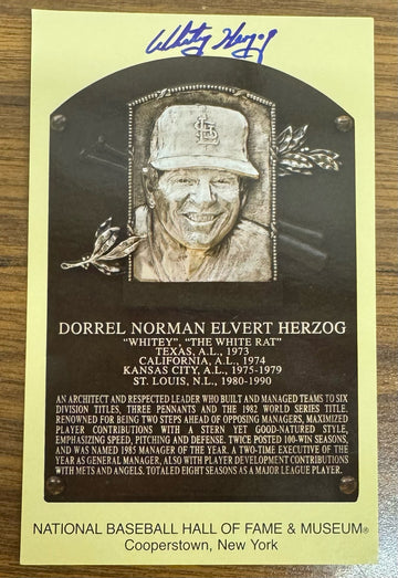 Whitey Herzog Signed Autographed Hall of Fame Postcard JSA