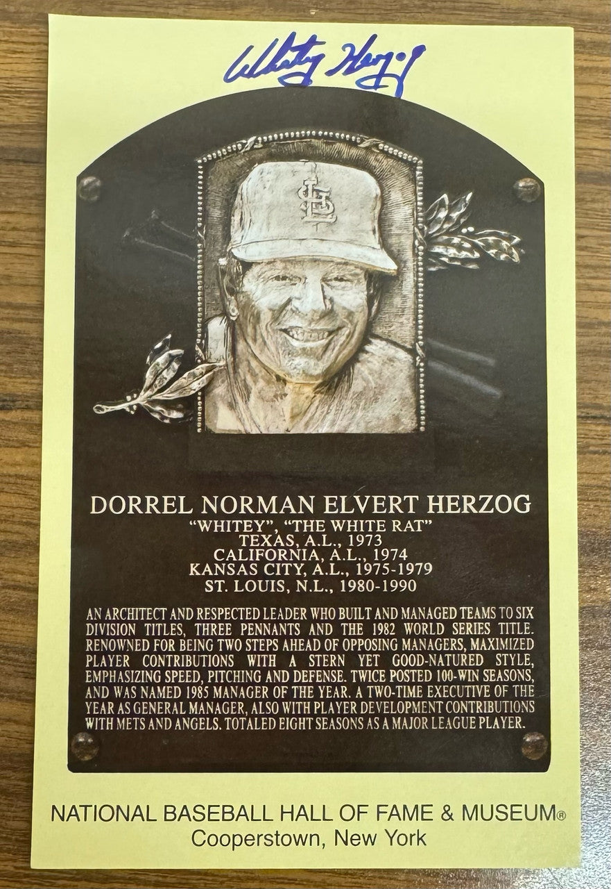 Whitey Herzog Signed Autographed Hall of Fame Postcard JSA