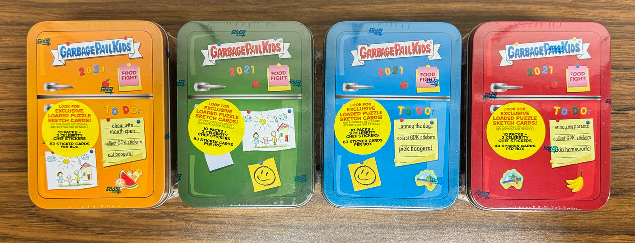 2021 Topps Garbage Pail Kids Food Fight Tin Set All 4 Colors Factory Sealed