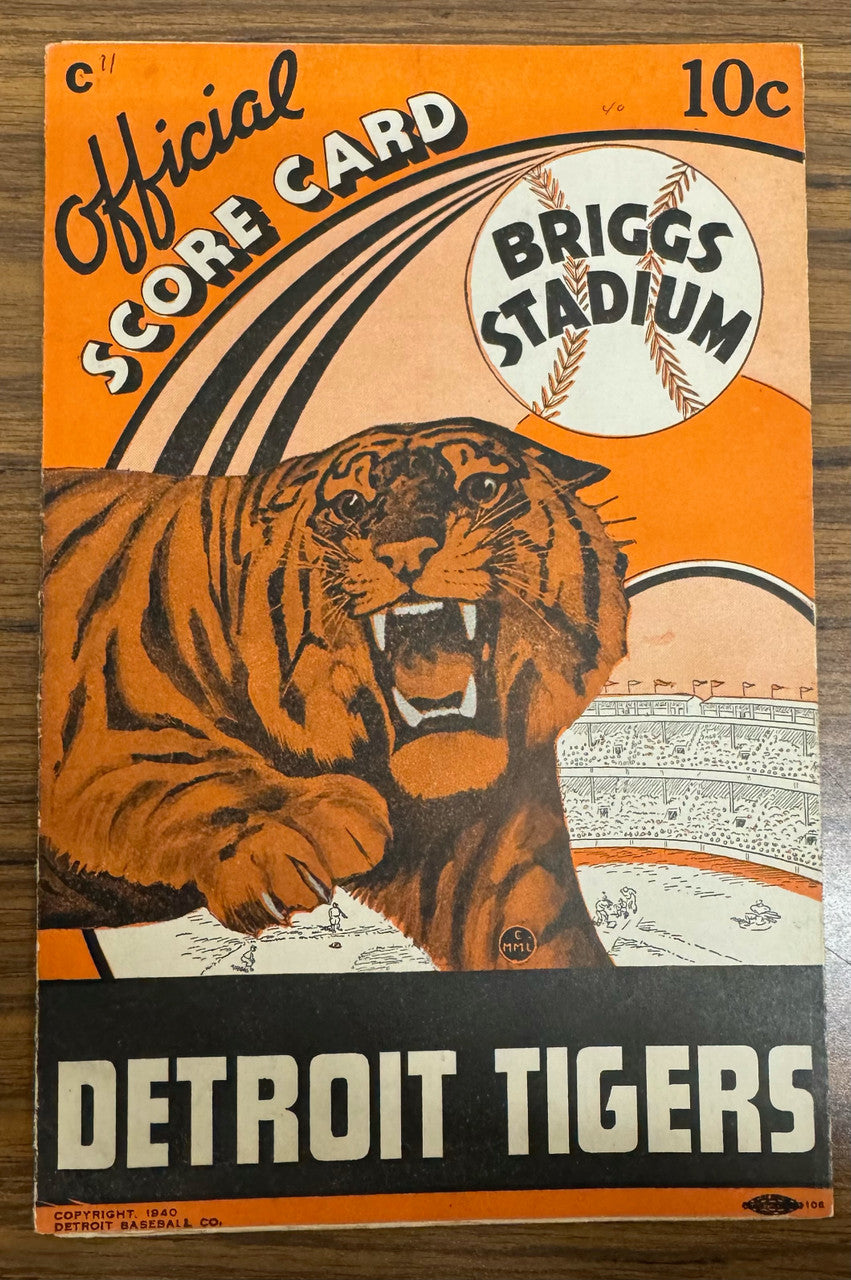 1940 Detroit Tigers vs Cleveland Indians Official Score Card