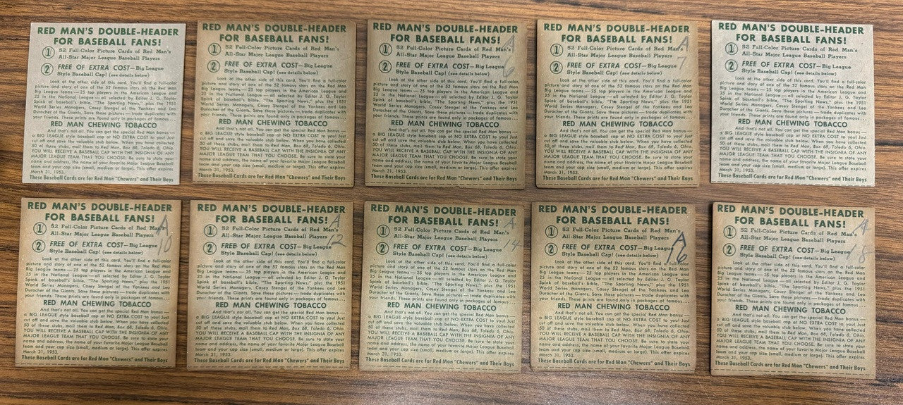 1952 Red Man Baseball Near Complete Set 47/52 incl. 5 w/ Tabs Low Grade