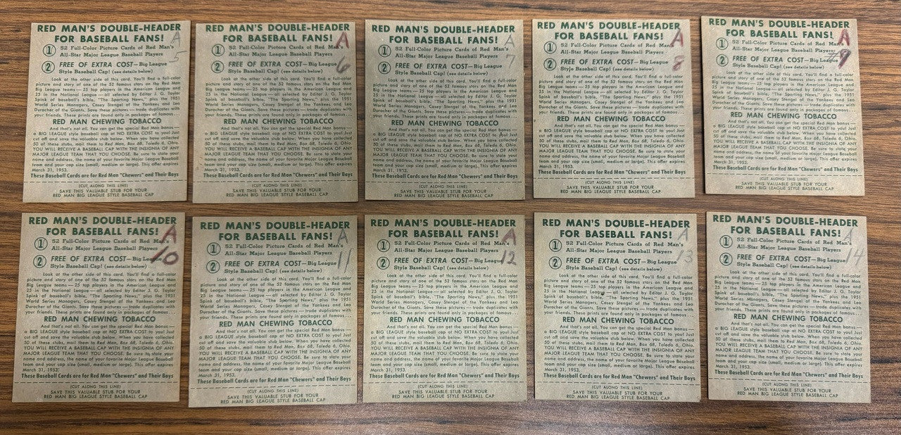 1952 Red Man Tobacco Baseball Complete Set (52) w/ Tabs Low Grade