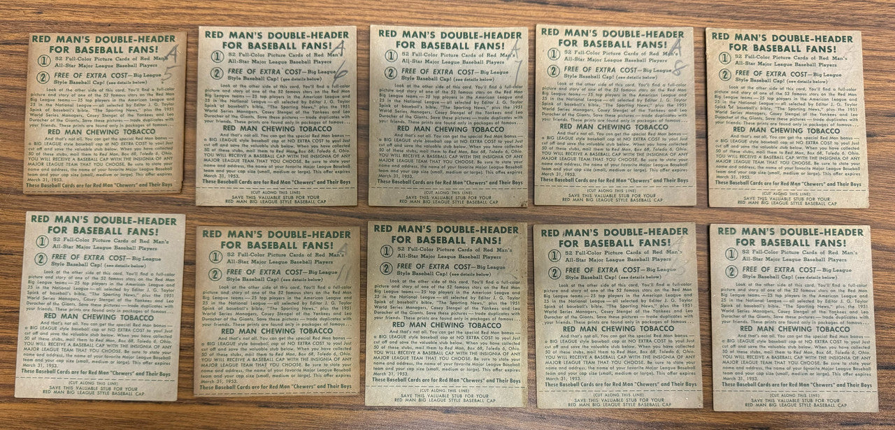1952 Red Man Baseball Near Complete Set 51/52 Most w/ Tabs Low Grade