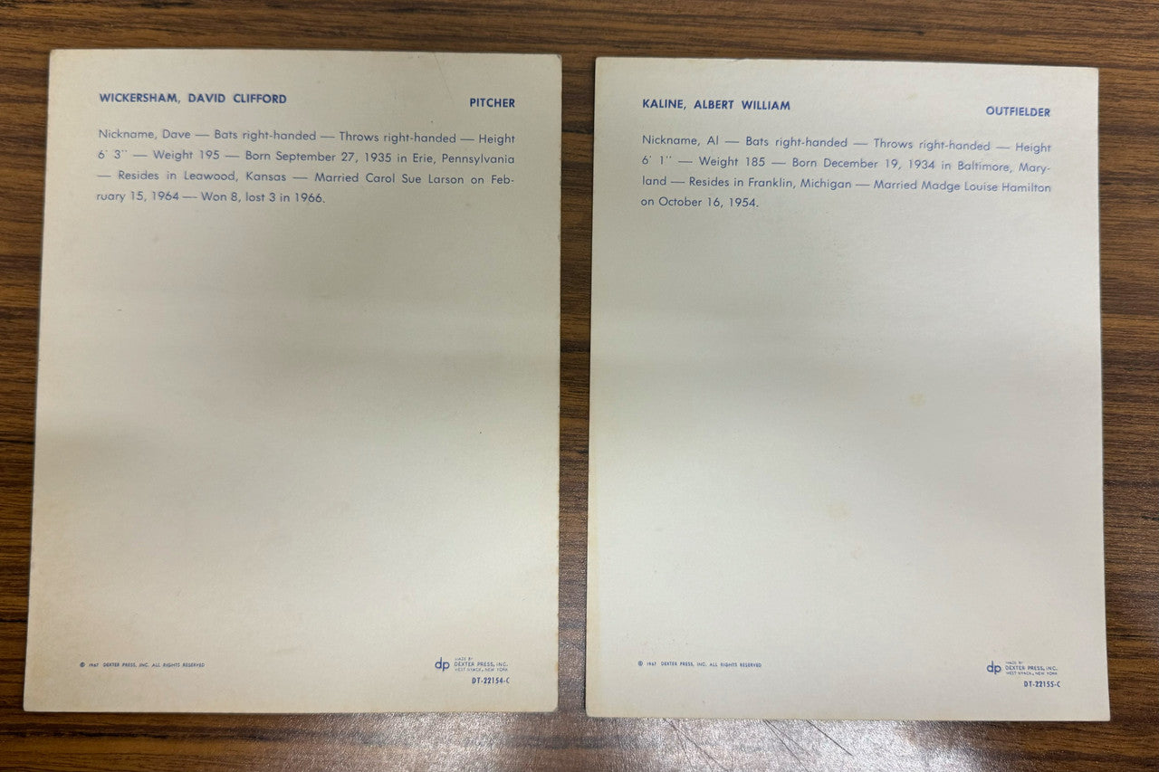 1967 Dexter Press Detroit Tigers Complete Team Set (12) w/ Kaline VG/EX-EX