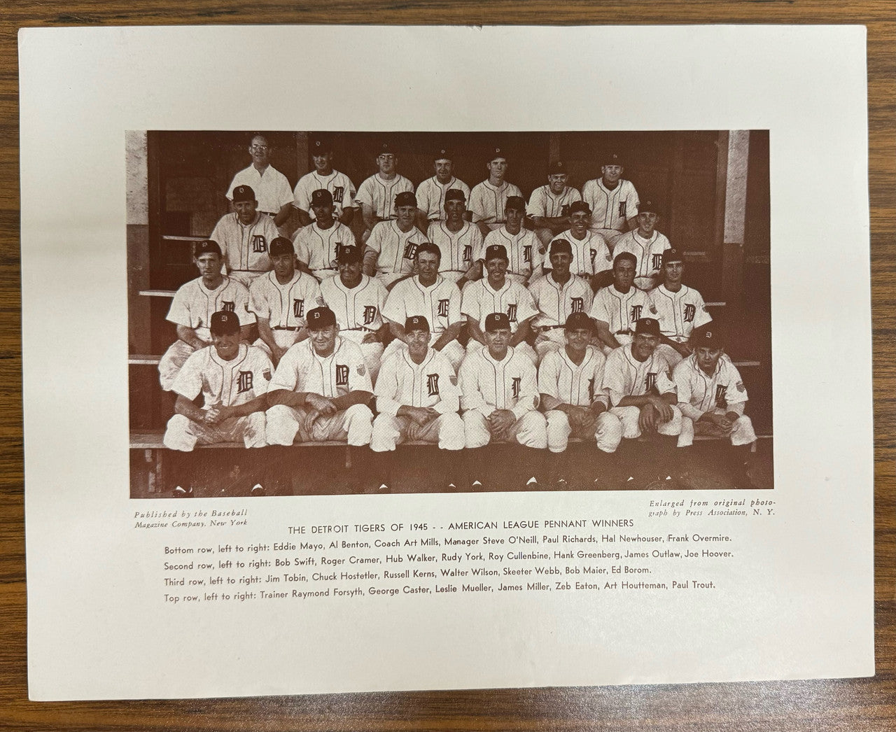 1944 + 1945 Detroit Tigers M114 Baseball Magazine Team Photos