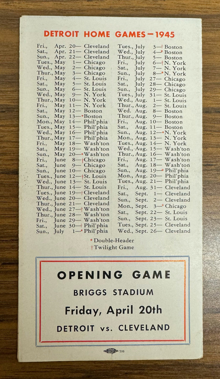 1945 Detroit Tigers Spring Training Player Roster
