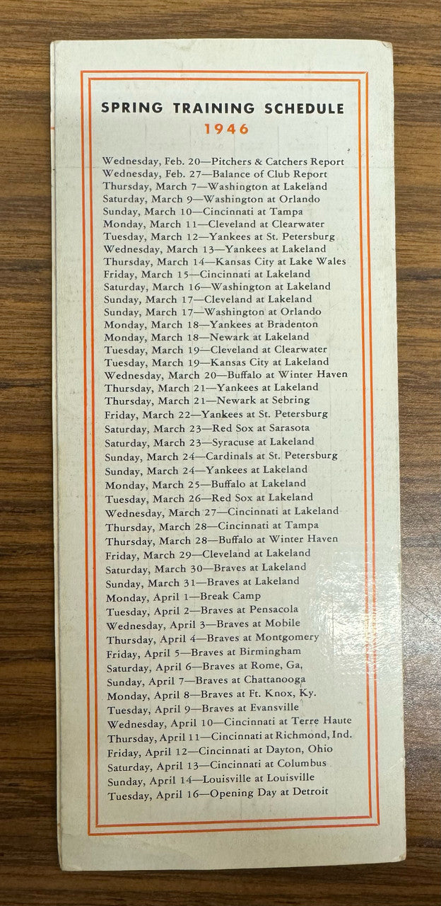 1946 Detroit Tigers Spring Training Player Roster