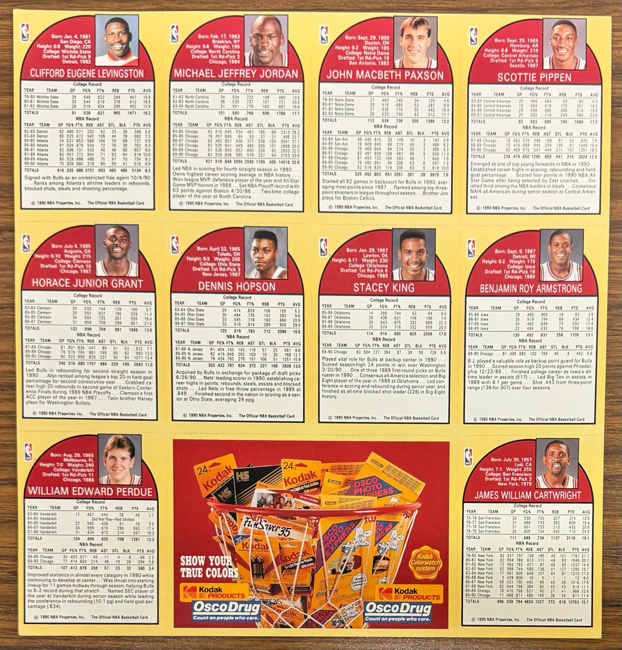 1990-91 Hoops Kodak Osco Drug Chicago Bulls Team Set Uncut Sheet Jordan