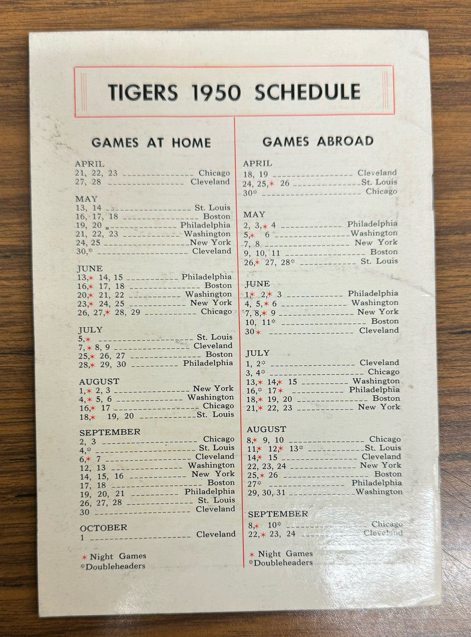 1950 Detroit Tigers Spring Training Player Roster Booklet