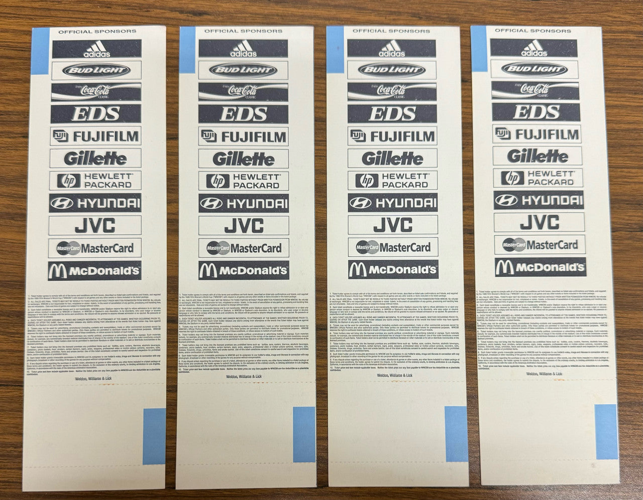 1999 FIFA Women's World Cup Soccer First Round Lot of 4 Full Tickets