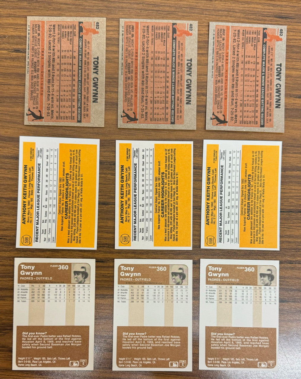 1983 Topps Fleer Donruss Tony Gwynn RC Lot of 9 NM-MT