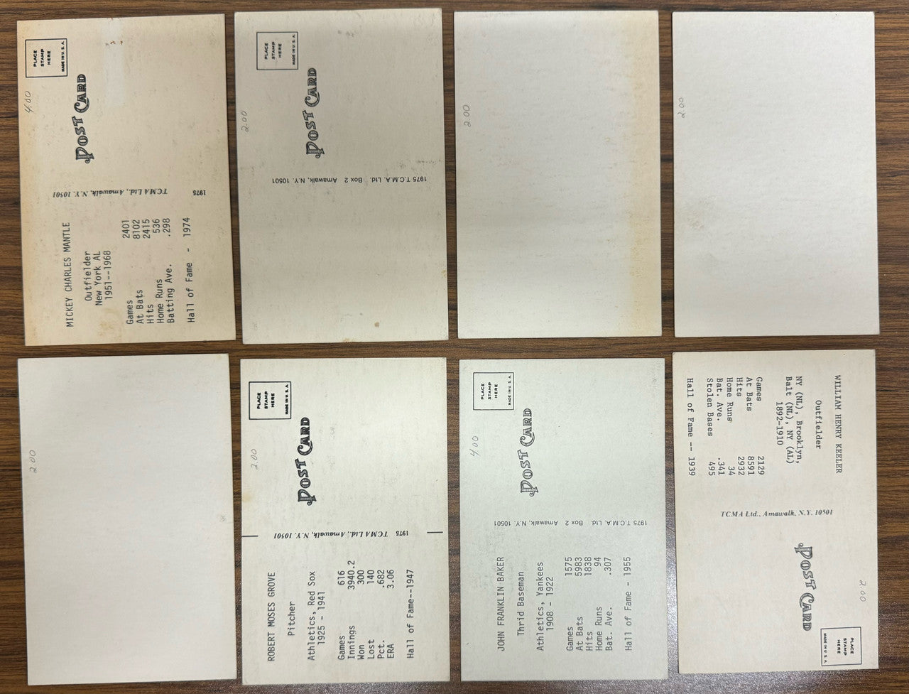 1973 TCMA All-Time Greats Baseball Postcards Lot of 30 VG-EX w/ Mantle