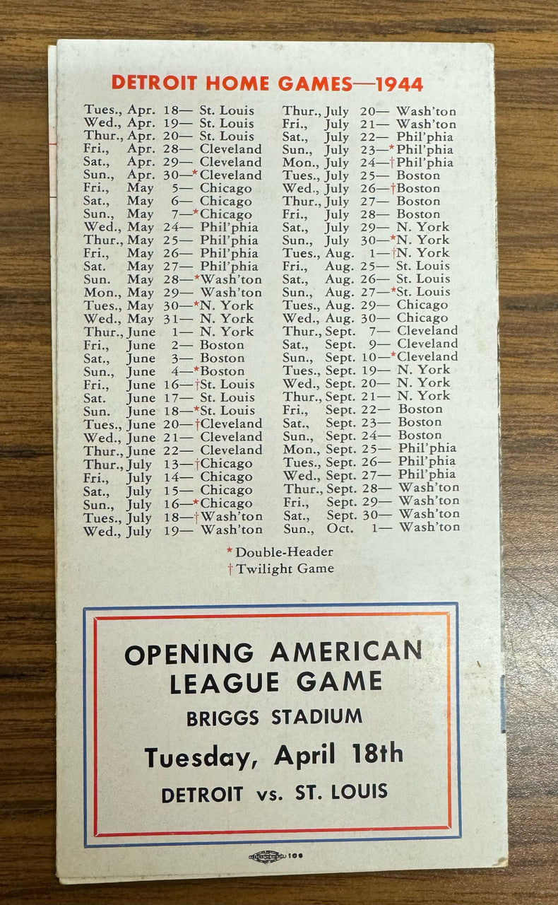 1944 Detroit Tigers Spring Training Player Roster