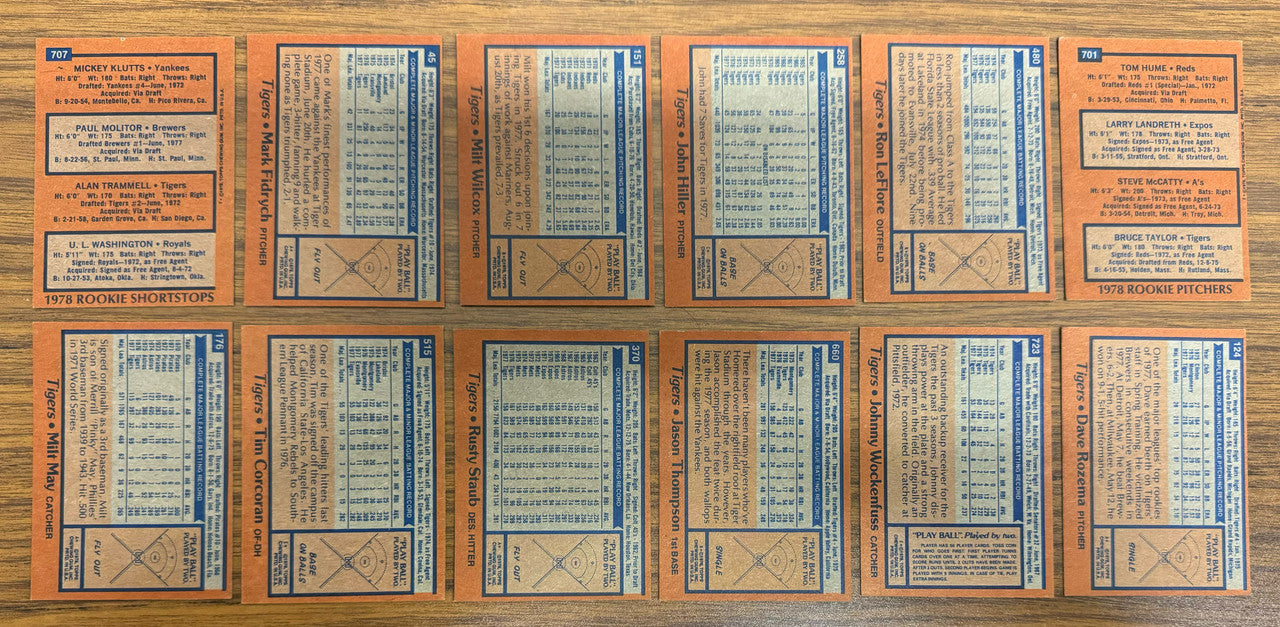 1978 Detroit Tigers Team Set (29) Trammell Parrish Morris EX/MT Overall