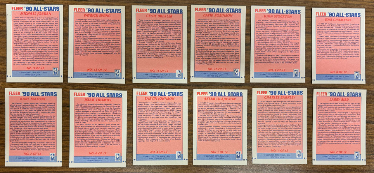 1990-91 Fleer Basketball All-Star Stickers Complete Set (12) NM+