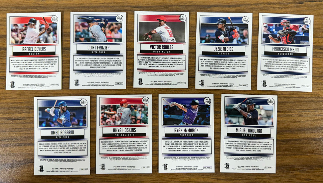 2018 Donruss Optic Baseball Premiere Rookies Set (10) Ohtani