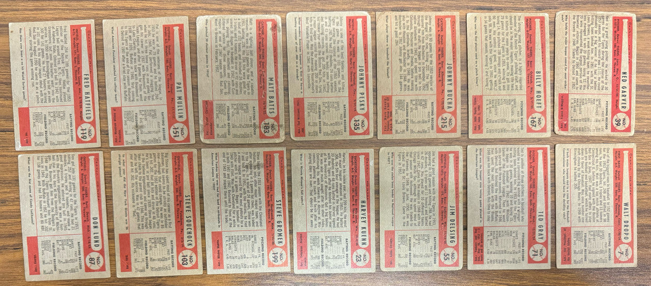 1954 Bowman Detroit Tigers Team Set (14) Low Grade