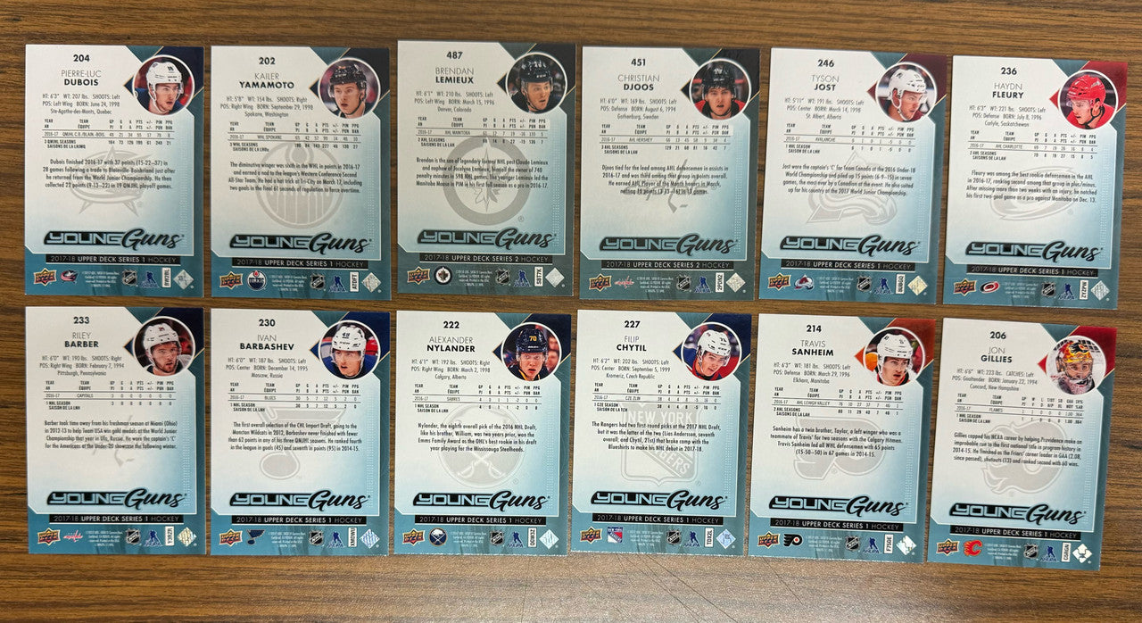 2017-18 Upper Deck Series 1 & 2 Young Guns Lot of 12 Dubois Yamamoto