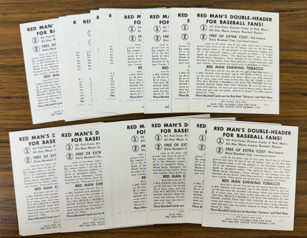 1952 Red Man Tobacco Baseball Complete Reprint Set (52)