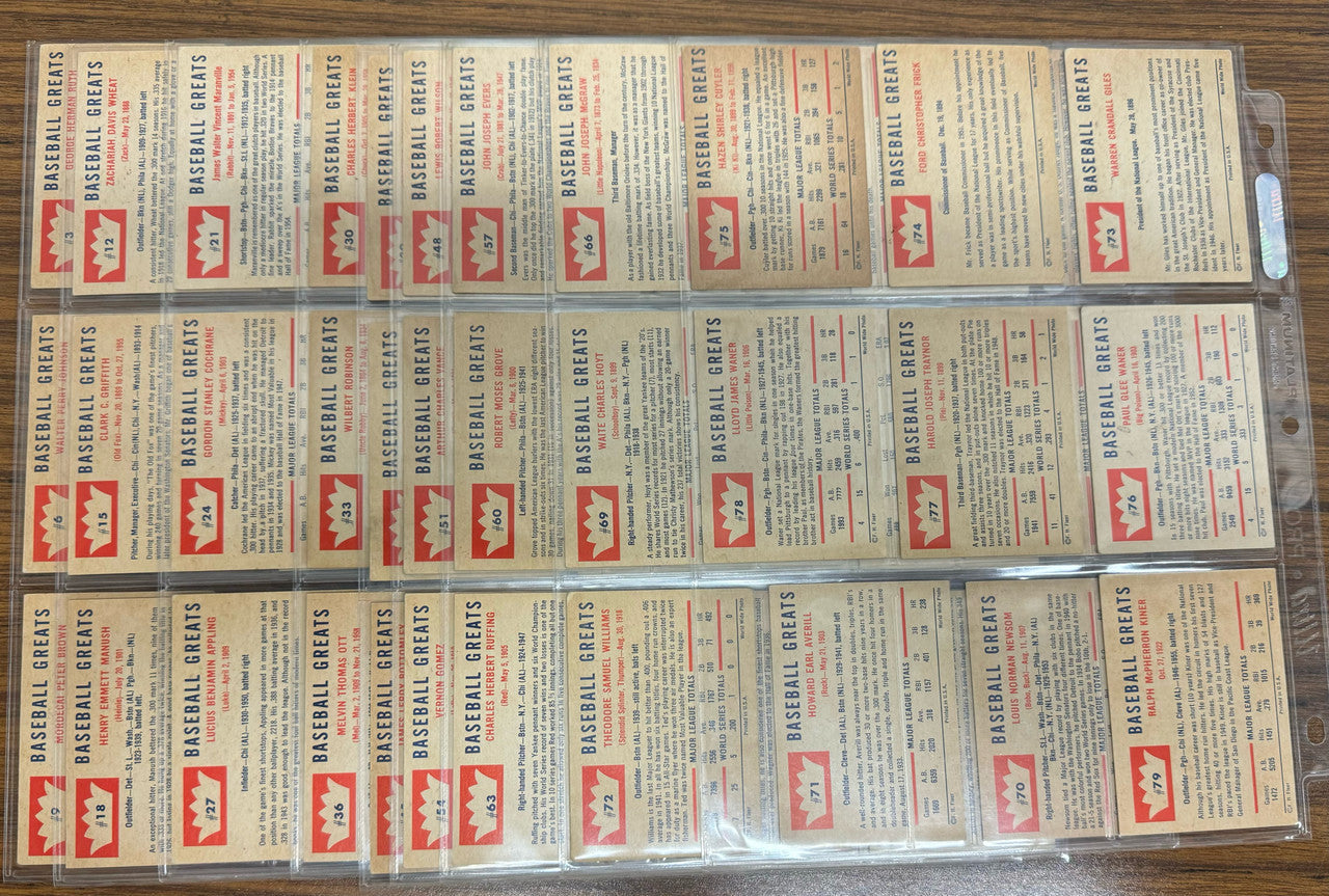 1960 Fleer Baseball Greats Complete Set (79) VG/EX-EX/MT