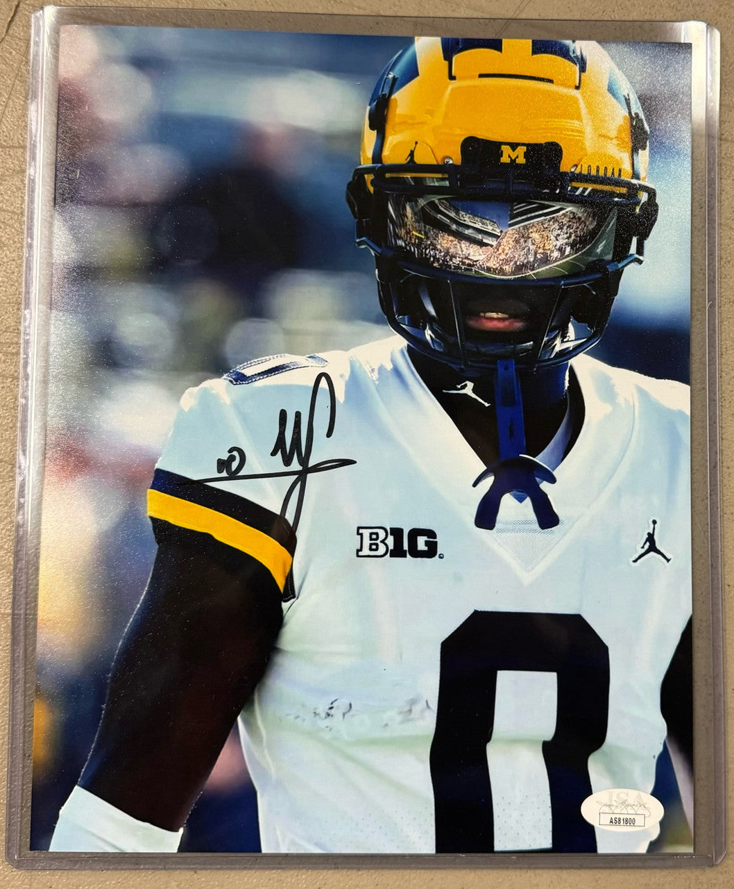 Mike Sainristil Signed Autographed 16x20 Photo Visor JSA