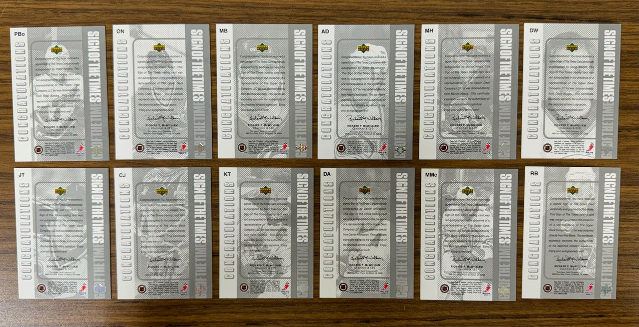 1998-99 SP Authentic Hockey Sign of the Times Auto Partial Set 36/50