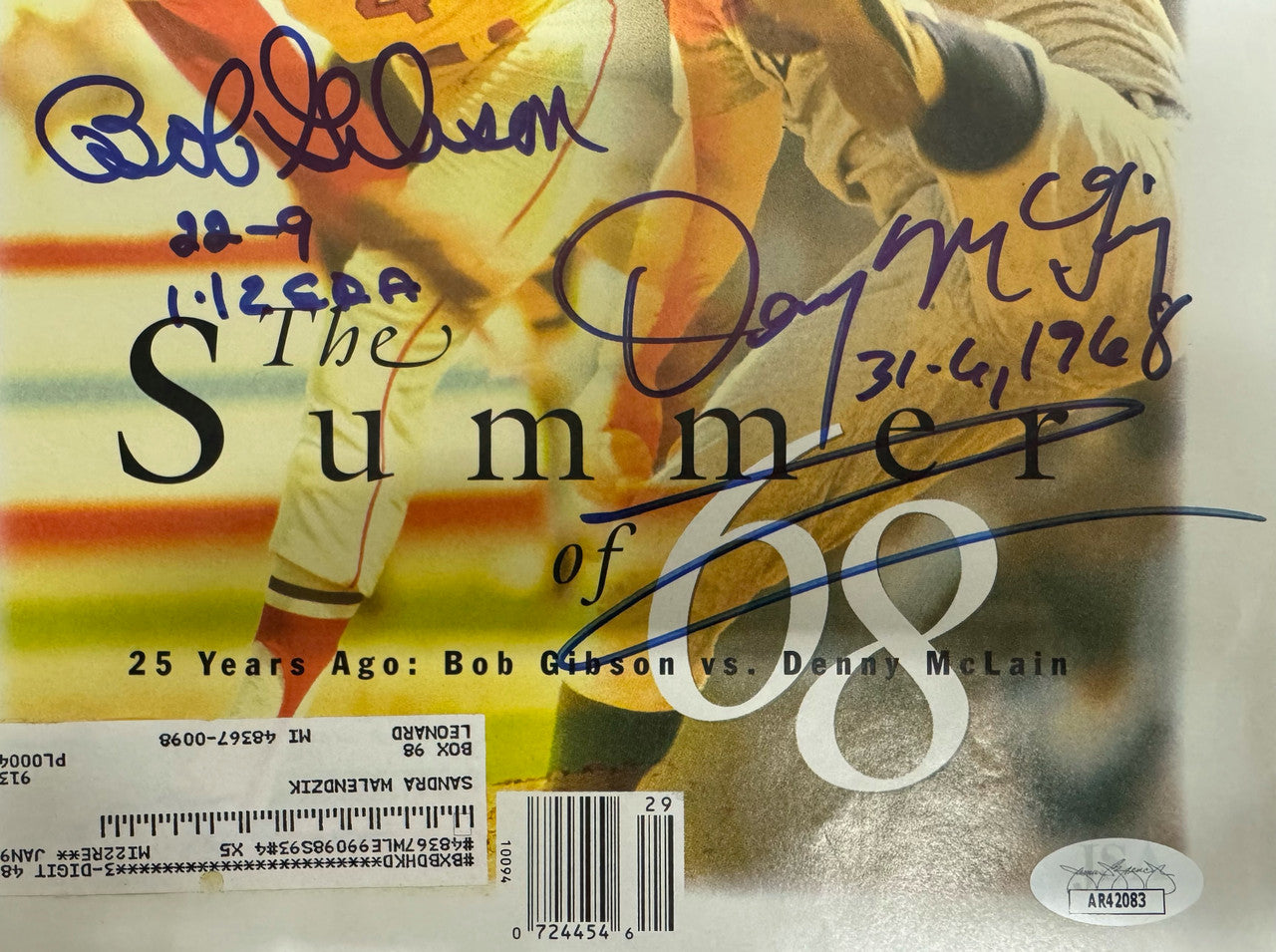 1993 Sports Illustrated Bob Gibson Denny McLain Signed Autographed JSA
