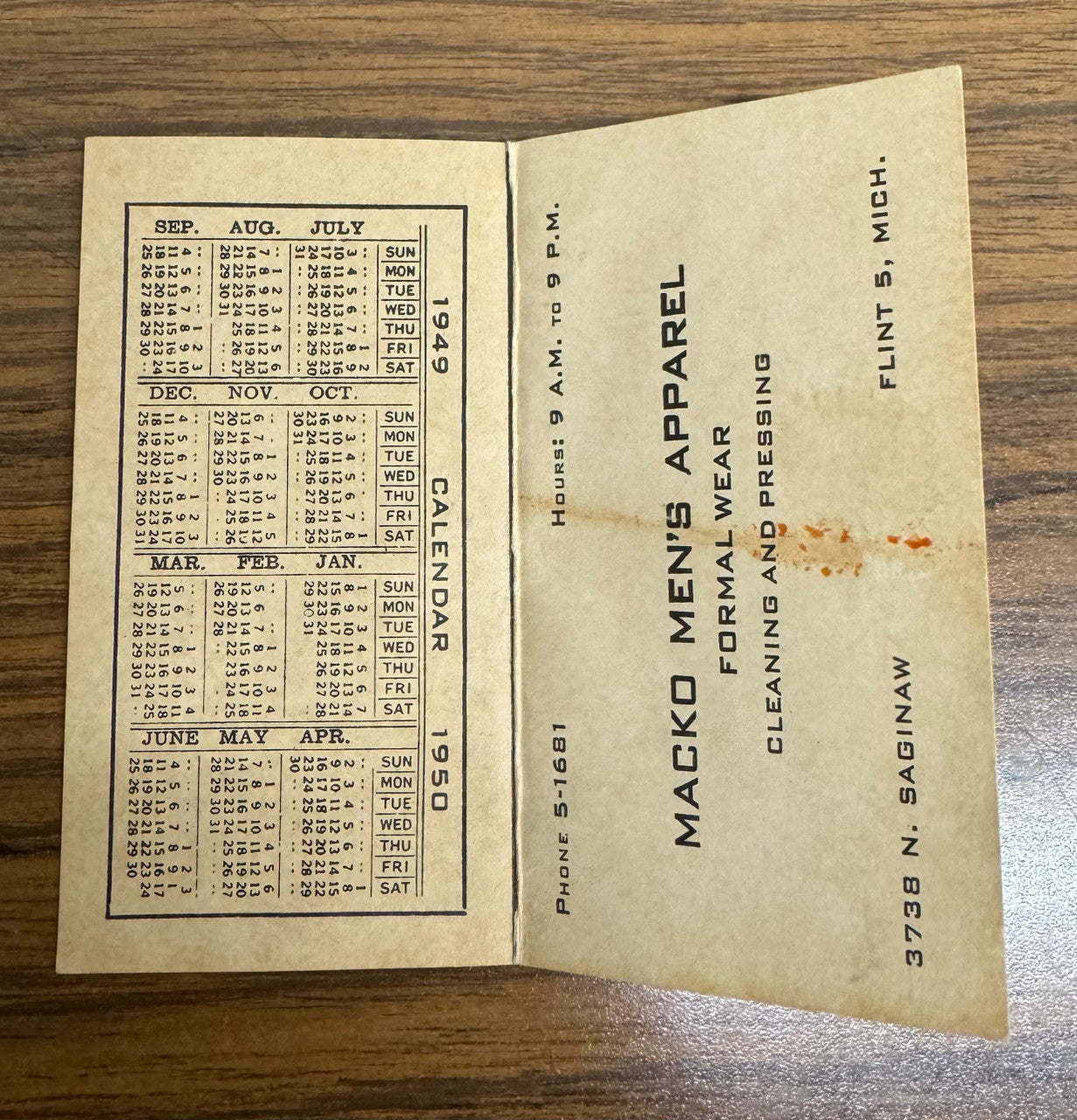 1949 Detroit Tigers Baseball Schedule Macko Men's Apparel