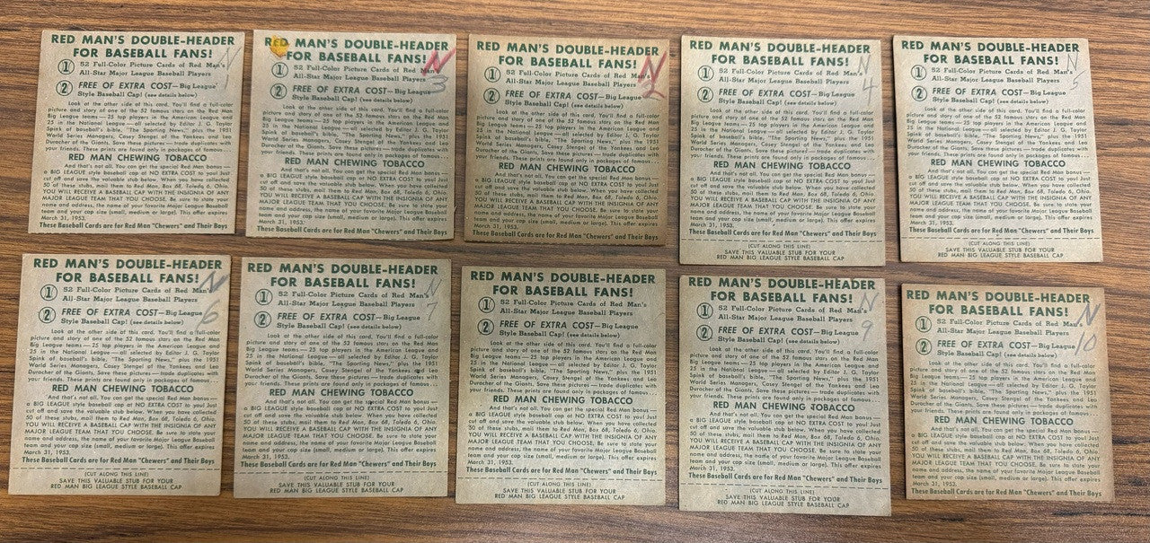 1952 Red Man Baseball Near Complete Set 51/52 Most w/ Tabs Low Grade