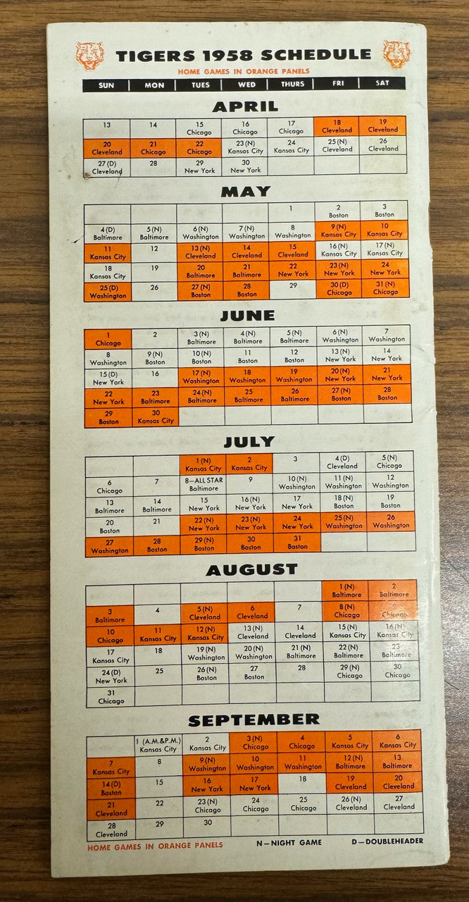1958 Detroit Tigers Roster Book Media Guide