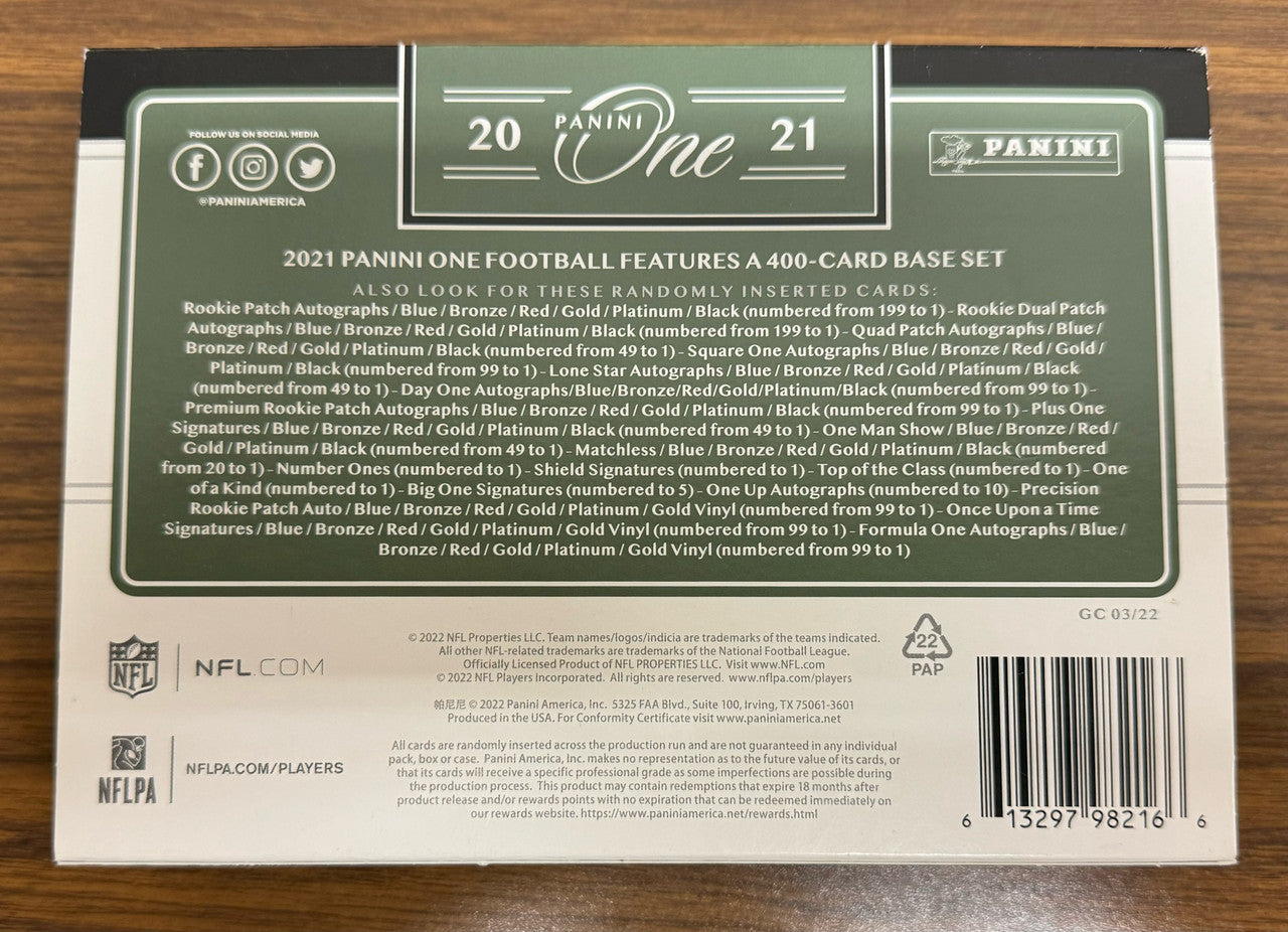 2021 Panini One Football EMPTY Hobby Box with Sleeve